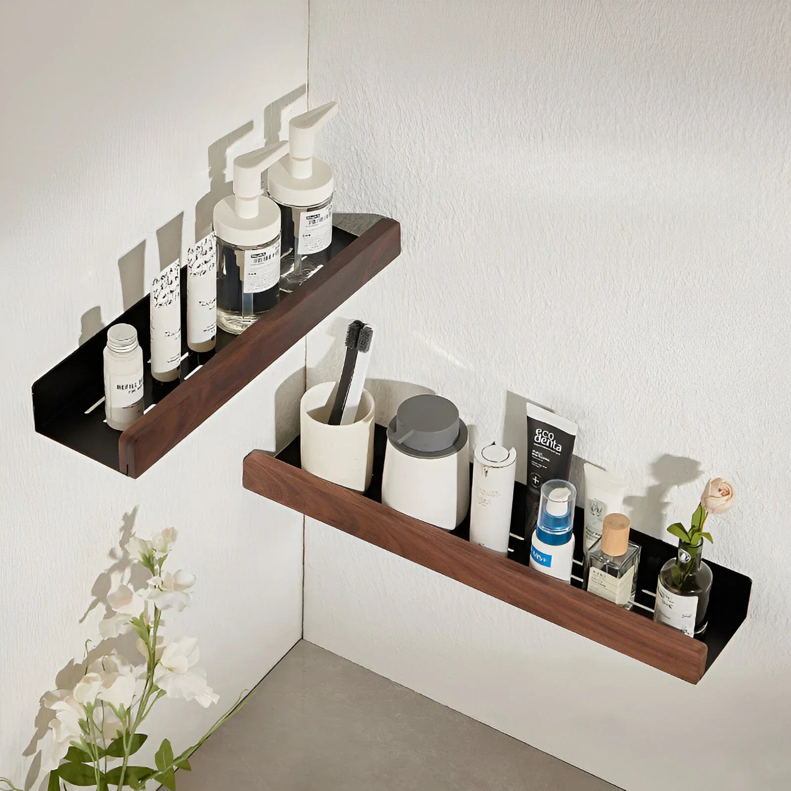 Wood Bathroom Shelf Shower Storage