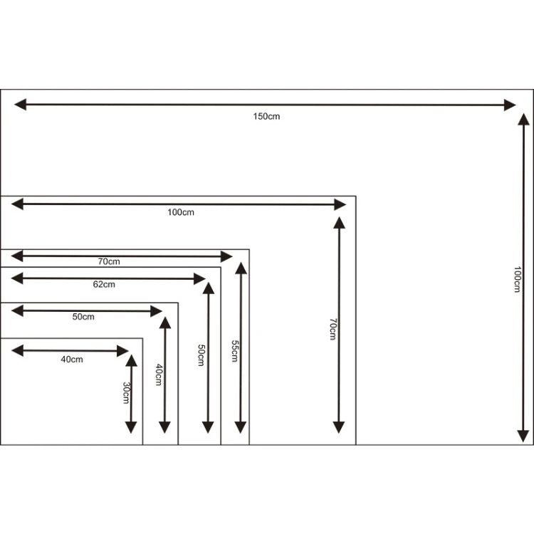 Size chart showing dimensions of dog cooling mat options.