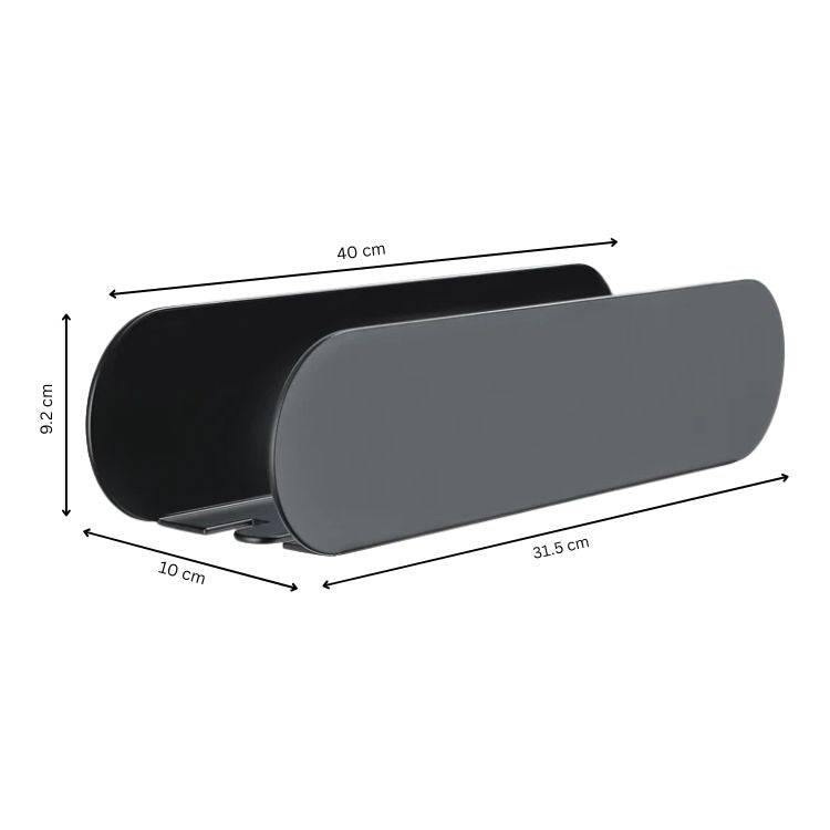 Diagram of bathroom shelf organizer with labeled dimensions in centimeters.