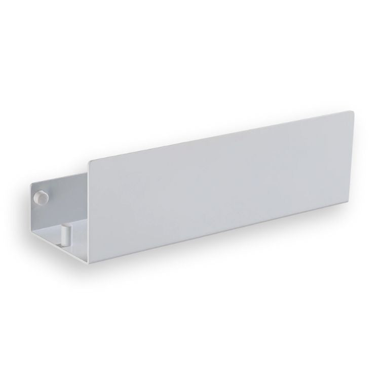 White bathroom organizer shelf with side holes for mounting.