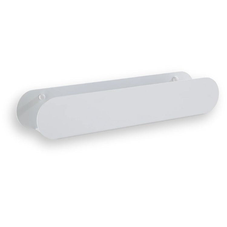 White bathroom shelf organizer with minimalist design.