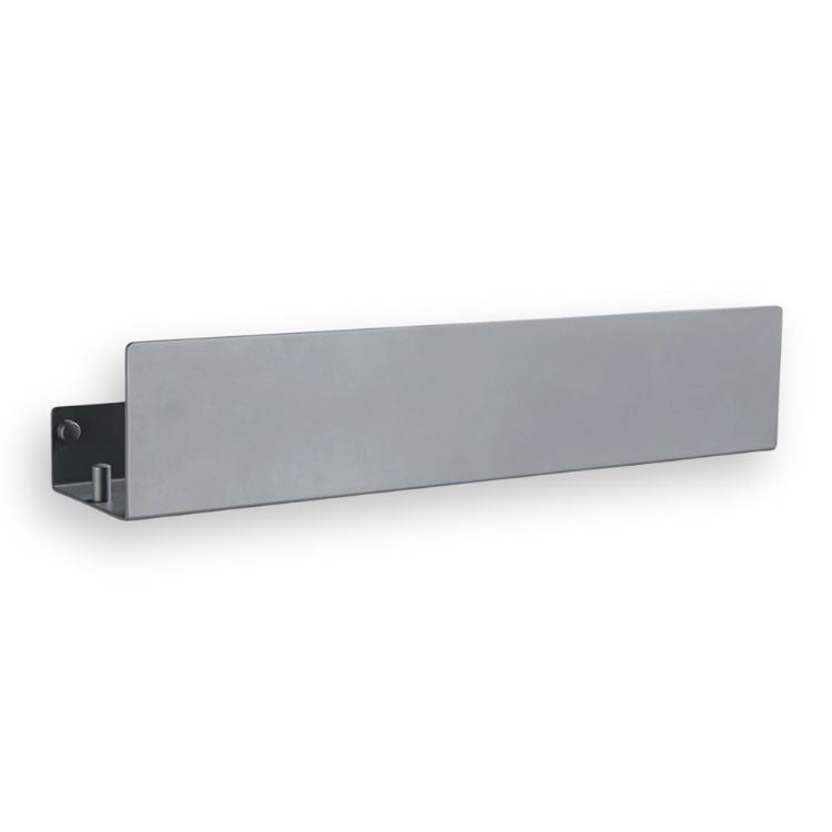 Long grey bathroom organizer shelf with clean finish.