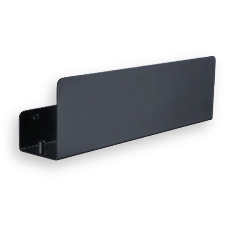 Compact black bathroom organizer with matte finish.