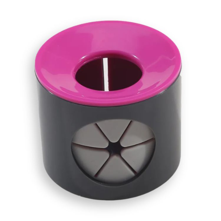 Toothbrush holder with pink circular top showing internal filter