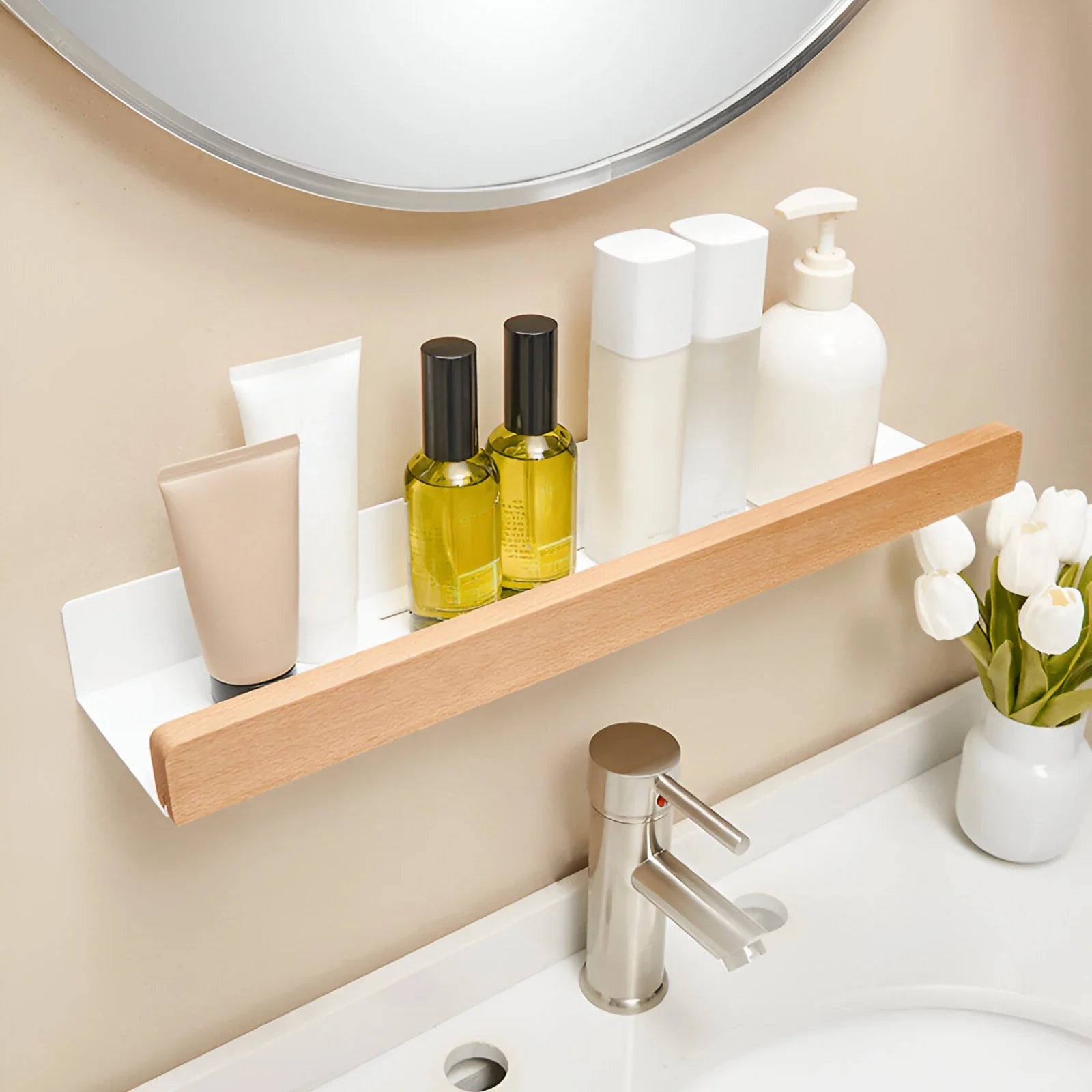 Wood Bathroom Shelf Shower Storage