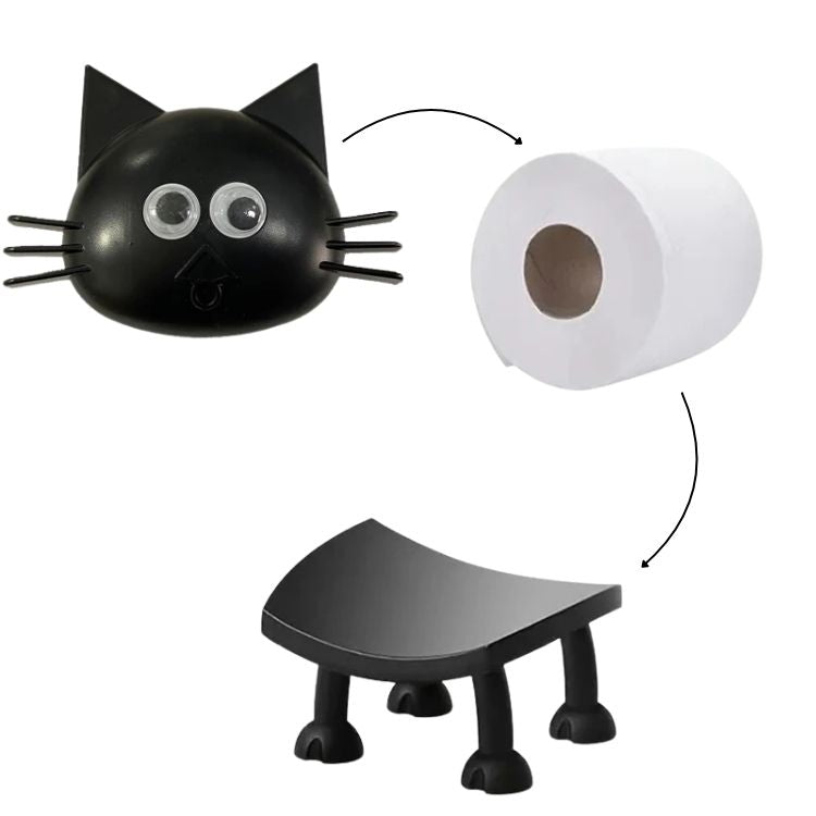 A black toilet roll holder with a top shelf