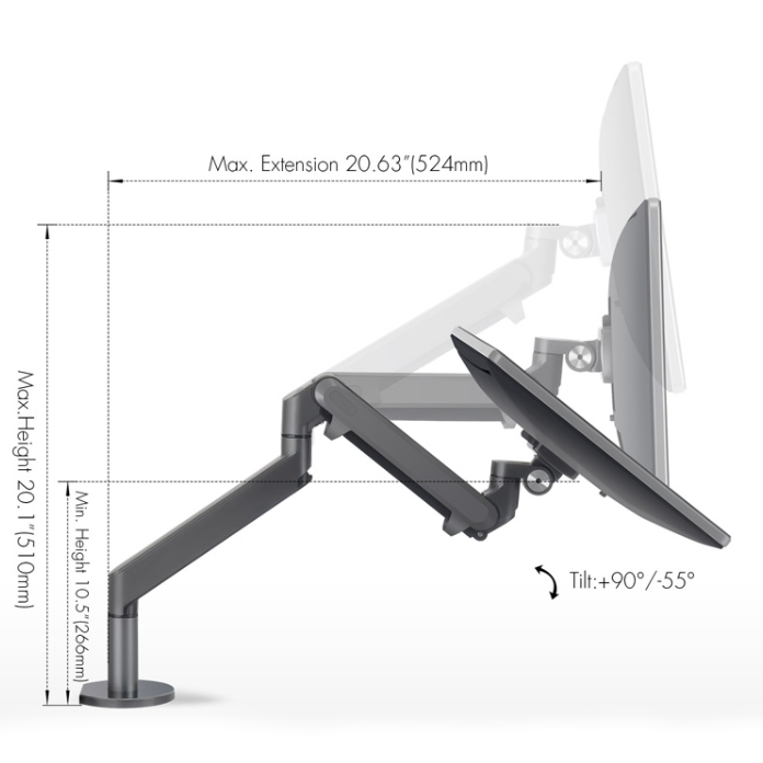 Single Monitor Arm with Gas Spring Desk Mount Bracket Dark Grey
