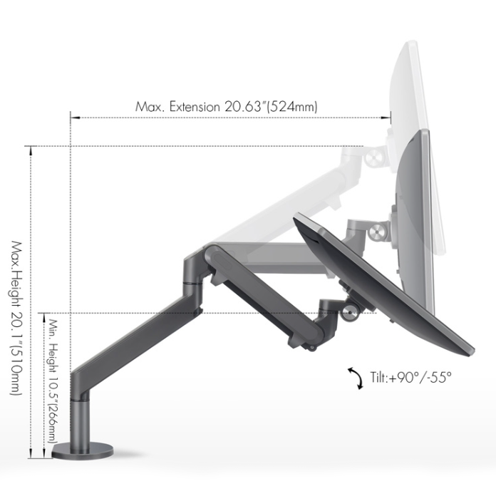 Single Monitor Arm with Gas Spring Desk Mount Bracket Silver