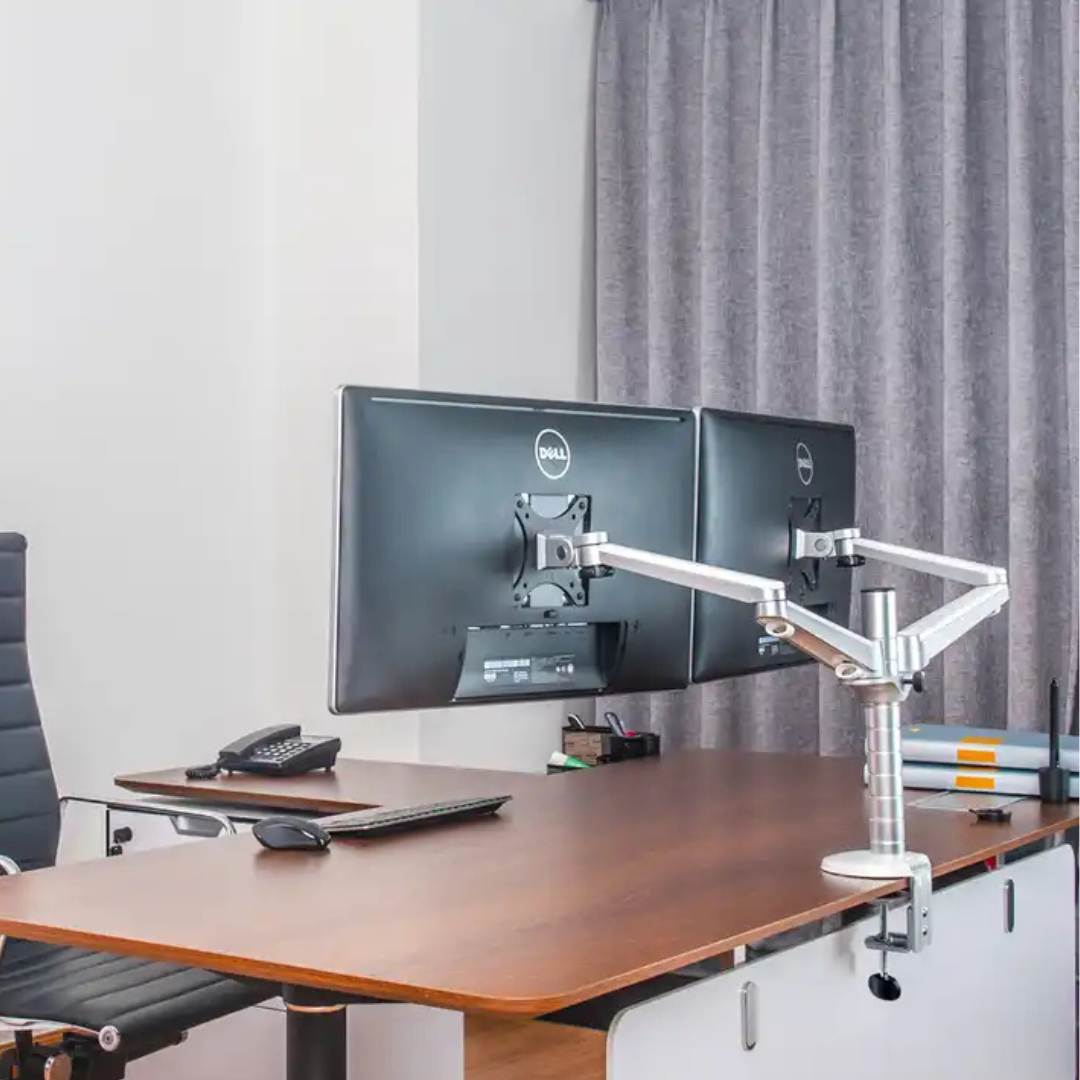 Dual Monitor Arm Desk Mount Bracket Silver