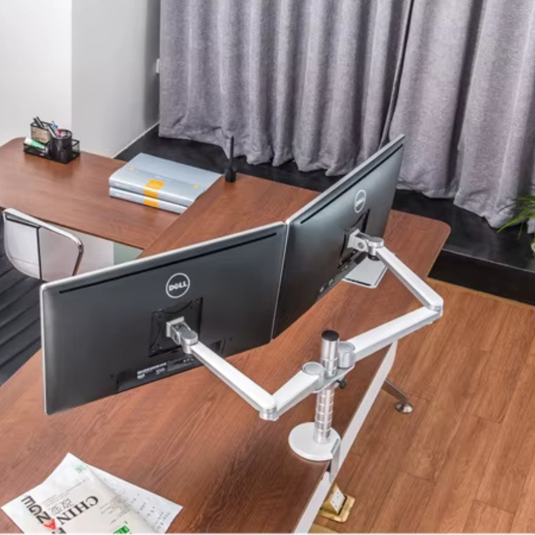 Dual Monitor Arm Desk Mount Bracket Silver