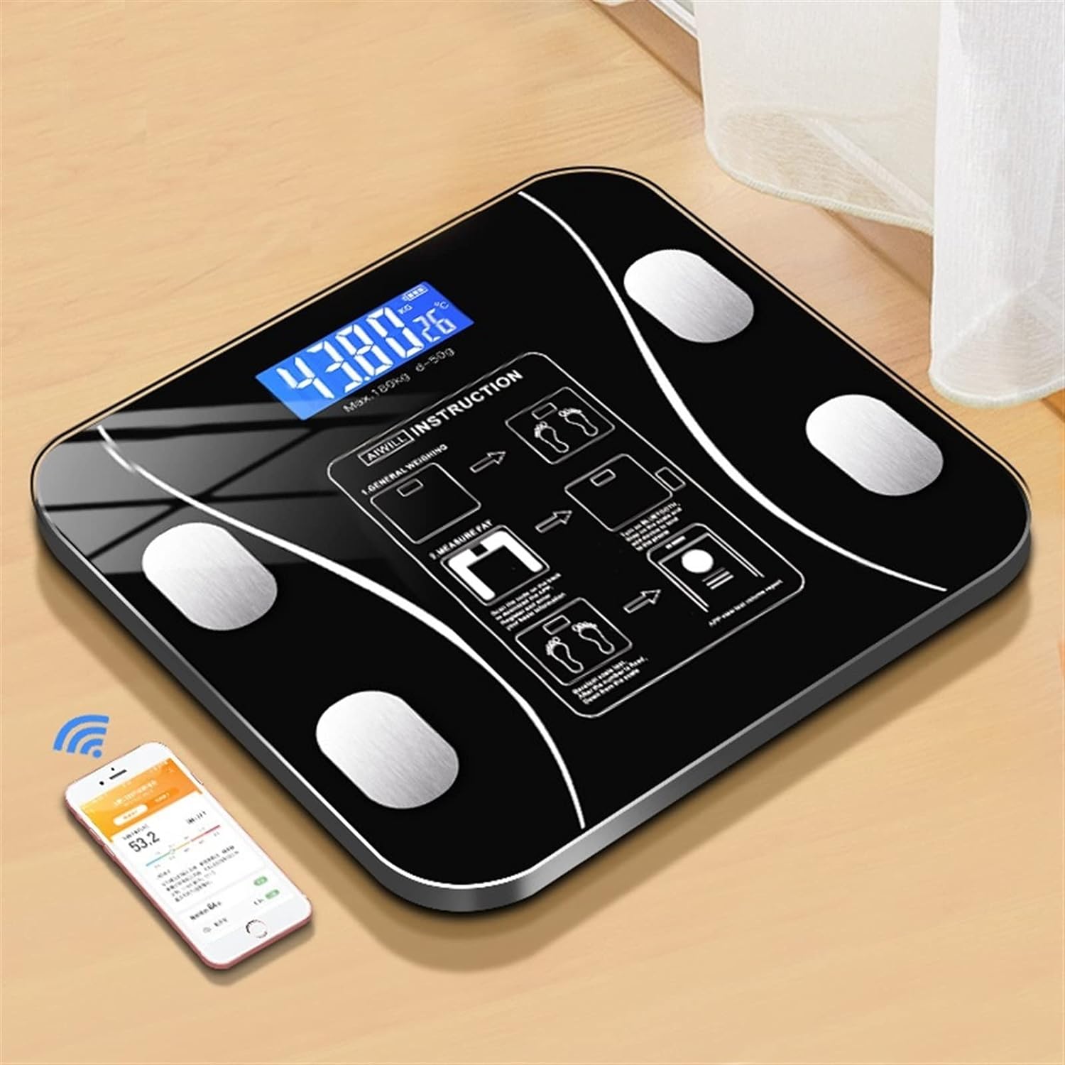 Smart Body Fat Digital Bathroom Scale with Bluetooth Technology Black