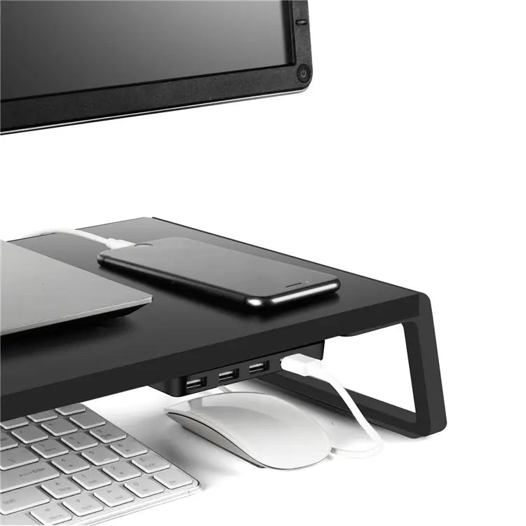 Monitor Laptop Screen Desk Riser Stand with 4 USB Ports Black