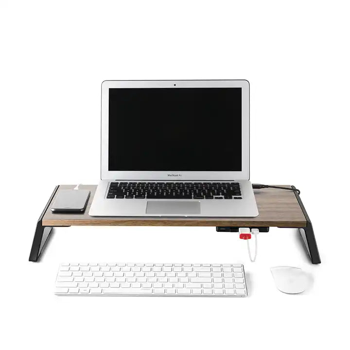 Monitor Screen Desk Riser Stand with 4 USB Ports Walnut