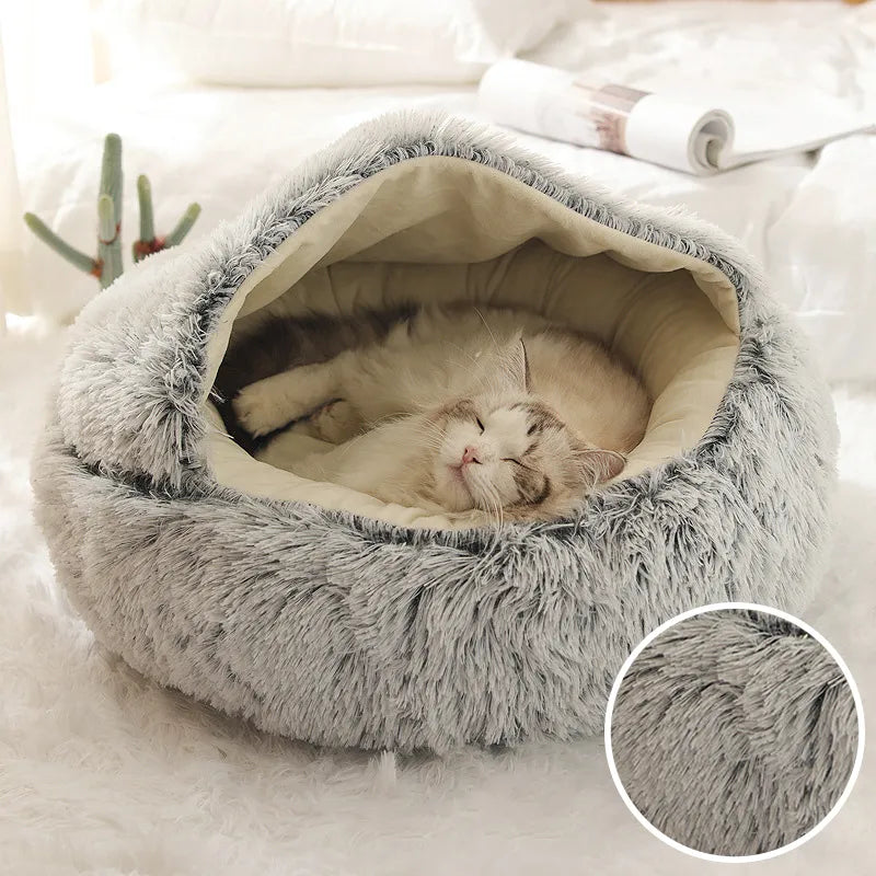 Plush Pet Bed Nest Semi-closed for Cats Small Dogs