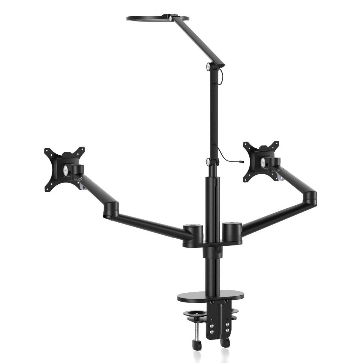 Dual Monitor Arm with LED Lamp Desk Mount Bracket Black