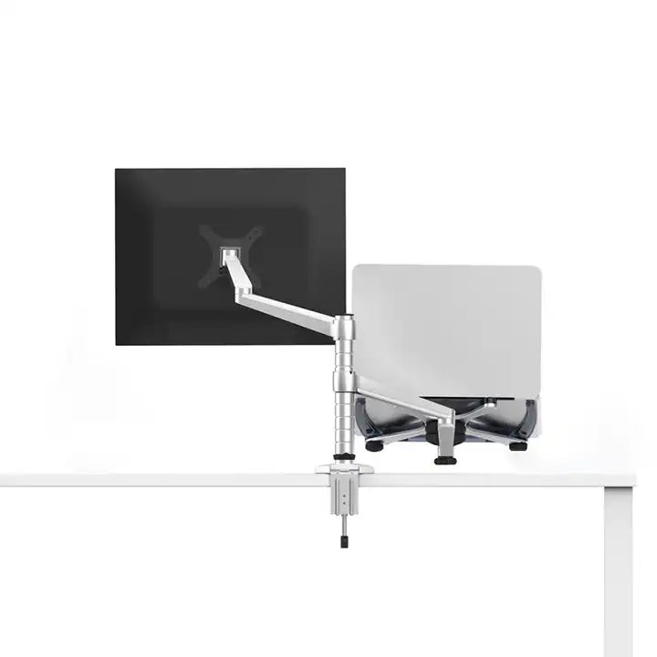 Single Monitor Arm with Laptop Stand Desk Mount Bracket Silver