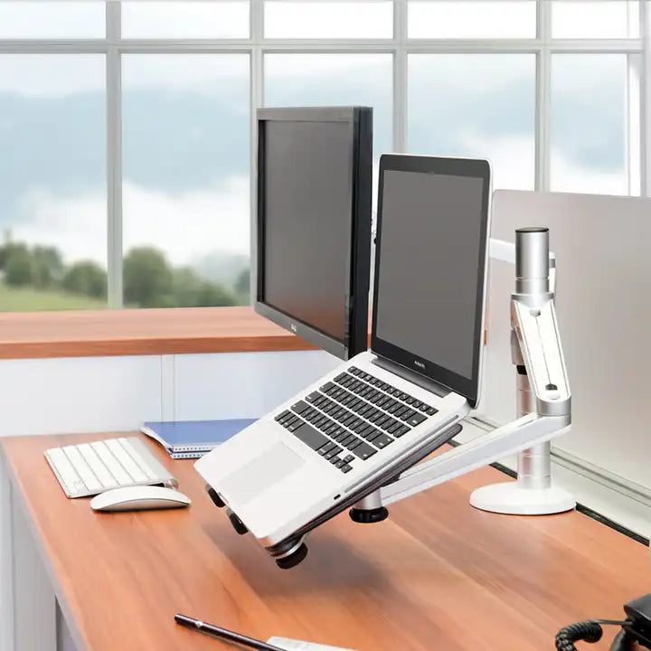 Single Monitor Arm with Laptop Stand Desk Mount Bracket Silver