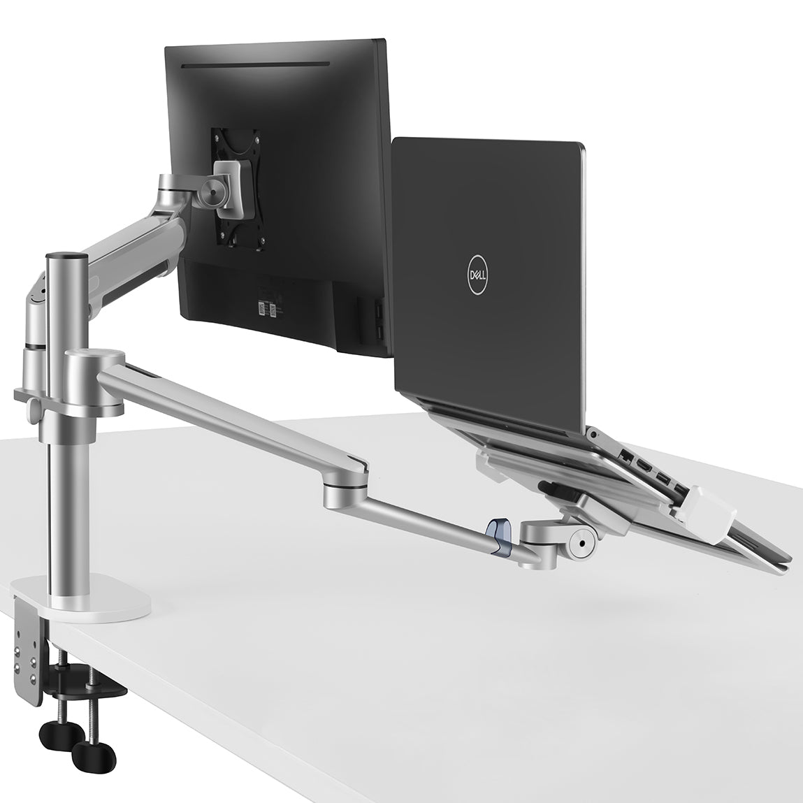 Laptop Stand and Monitor Arm with Gas Spring Desk Mount Bracket Silver