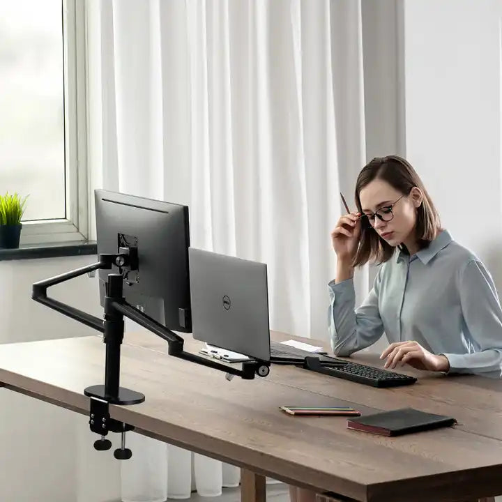Single Monitor Arm With Laptop Stand Desk Mount Bracket Black
