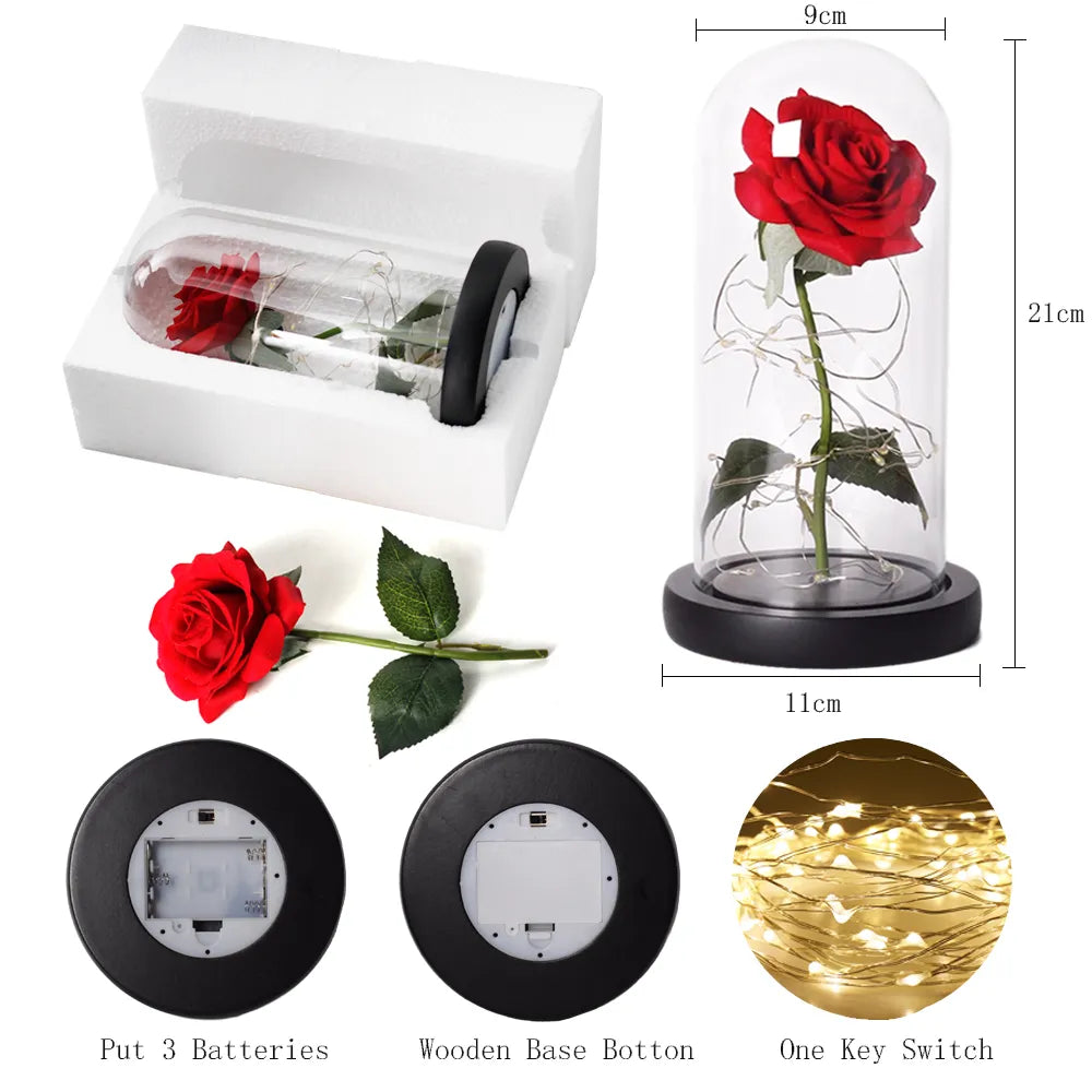 Eternal Rose in Glass Dome LED Mother's Day Gift 2024