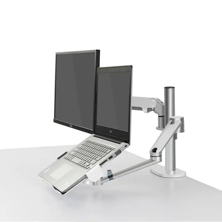 Laptop Stand and Monitor Arm with Gas Spring Desk Mount Bracket Silver