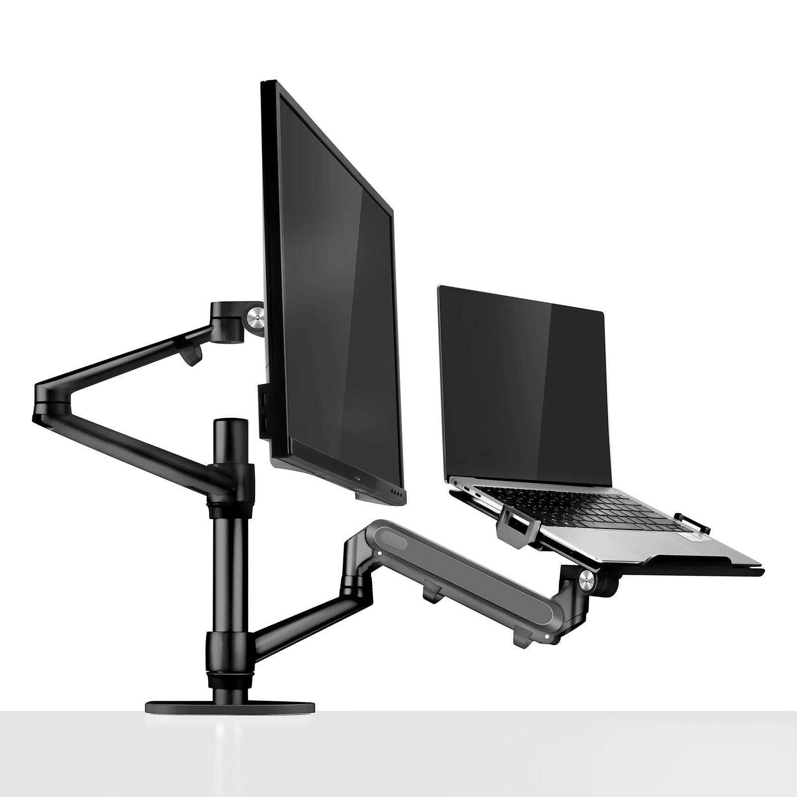 Single Monitor Arm with Gas Spring and Laptop Stand Desk Mount Bracket Black