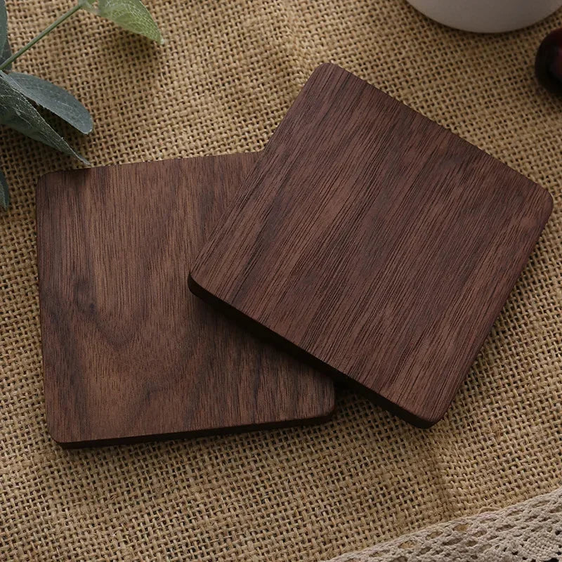 Double square walnut coaster with recessed circle – wooden coaster.