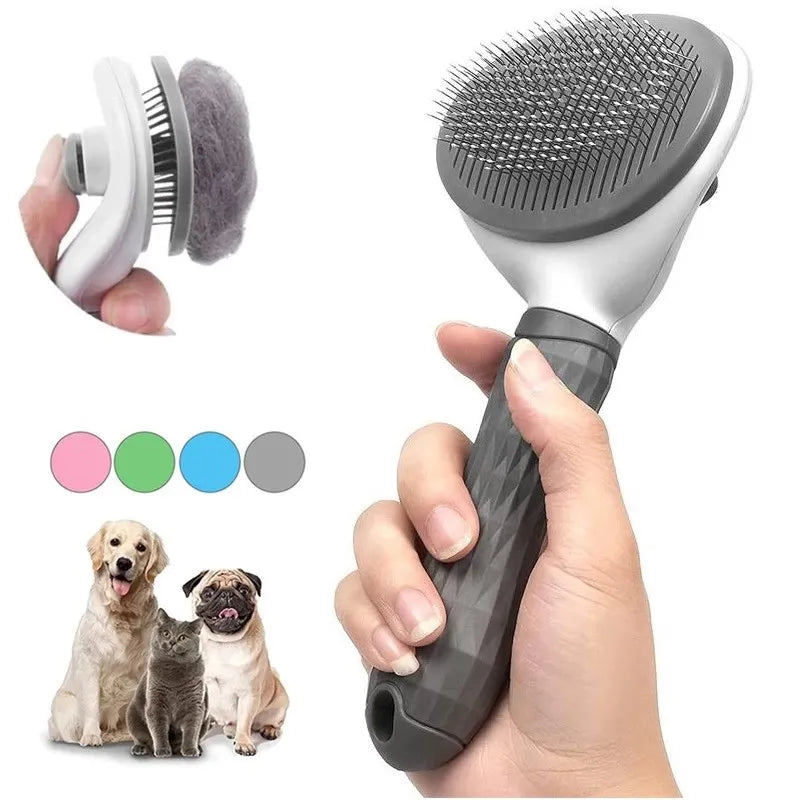 Self Cleaning Pet Grooming Brush for Dogs Cats with ergonomic handle
