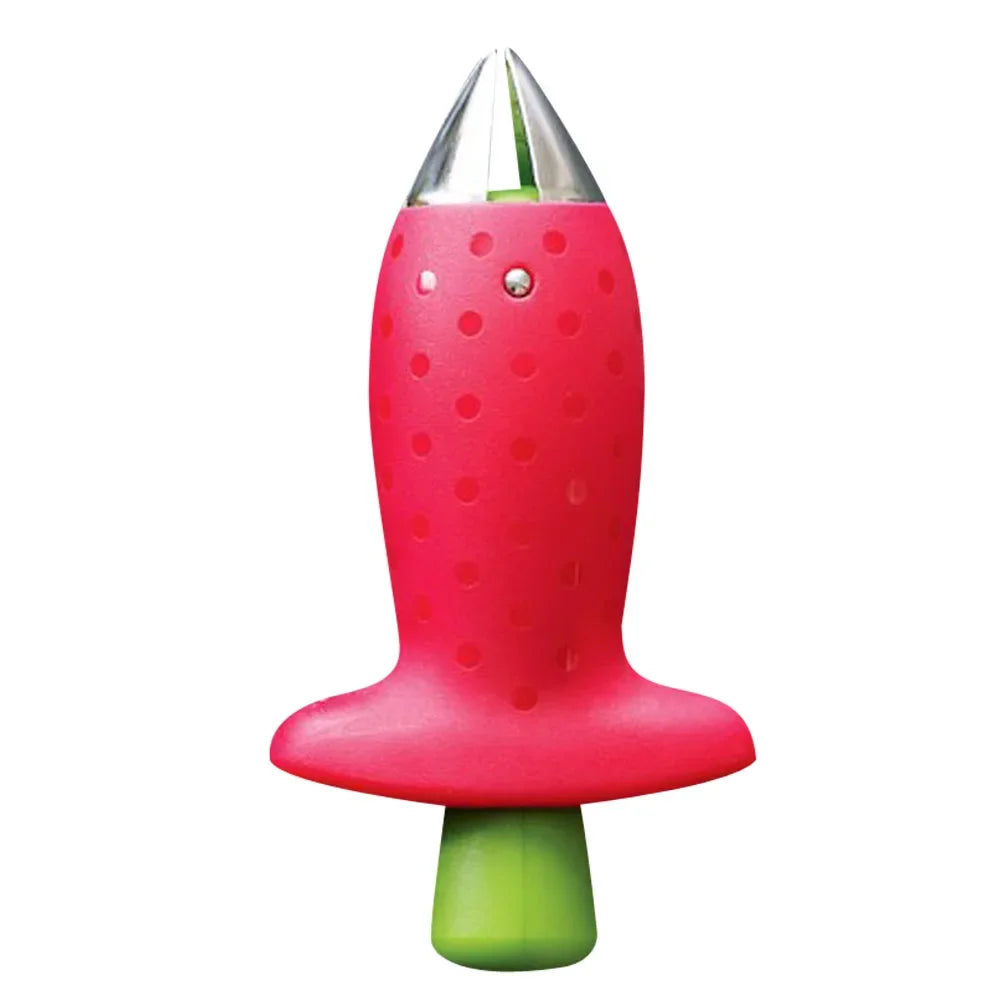Single red fruit corer with strawberry-like design on white background.