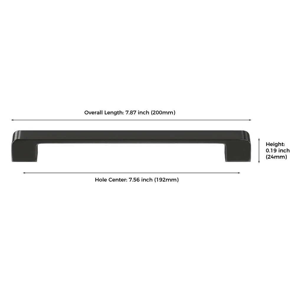 Front view of a single black kitchen cabinet knob with measurement labels.