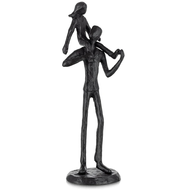 Iron figurine of father and child isolated on white.