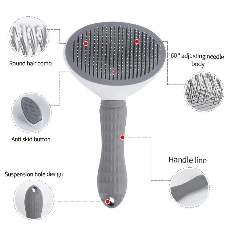 Self Cleaning Pet Grooming Brush for Dogs Cats with ergonomic handle