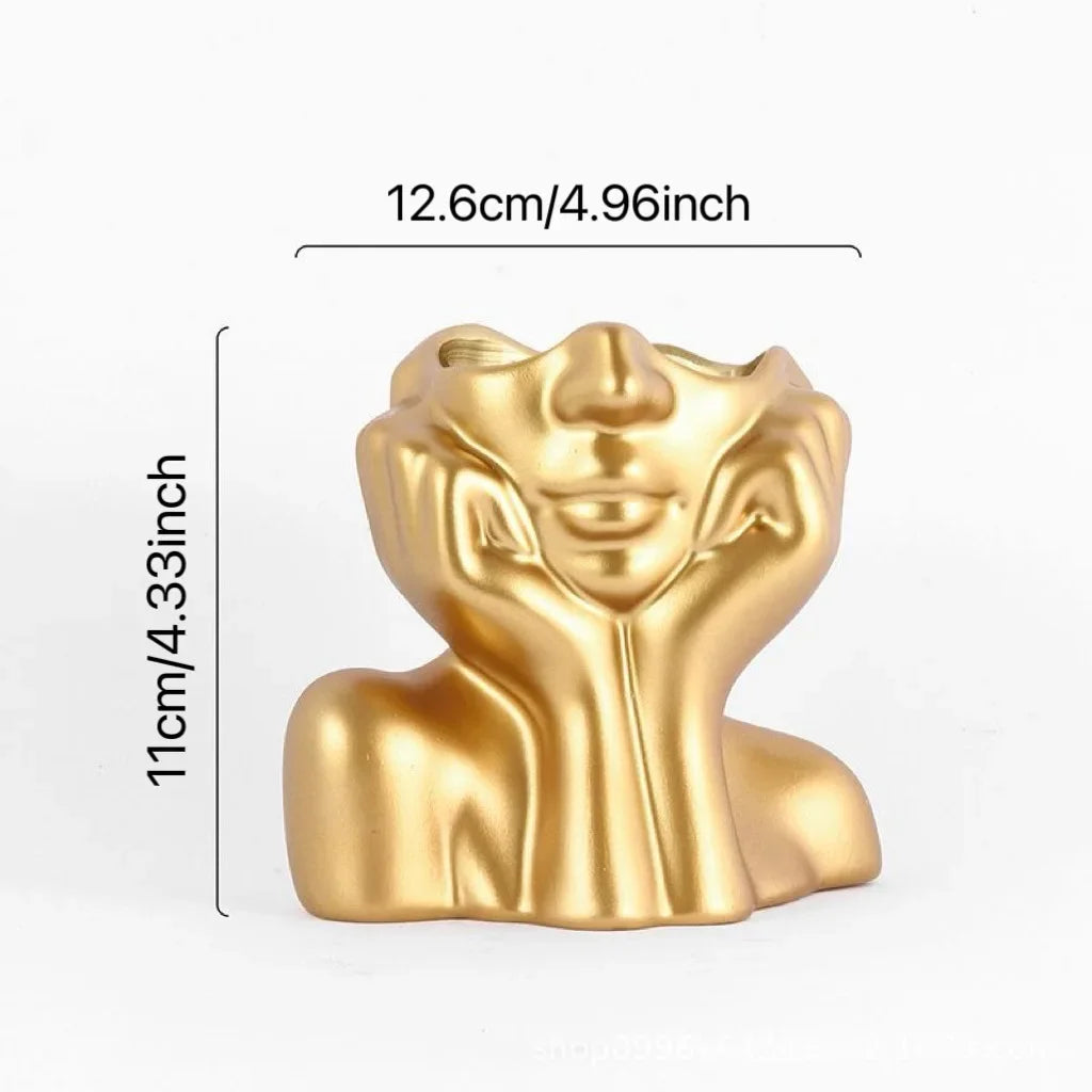 Gold body shape vase isolated with height dimensions.

