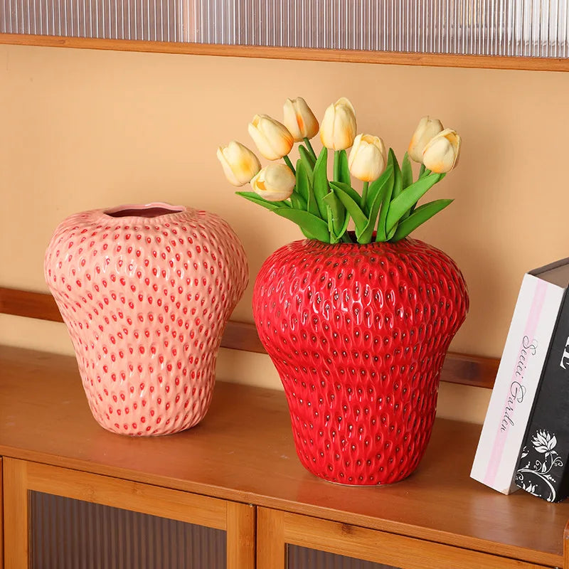 Strawberry Ceramic Vase Home Decor