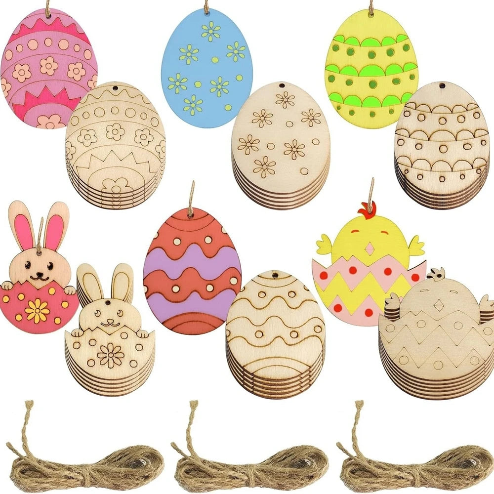 12 Piece Easter Wooden Hanging Decorations