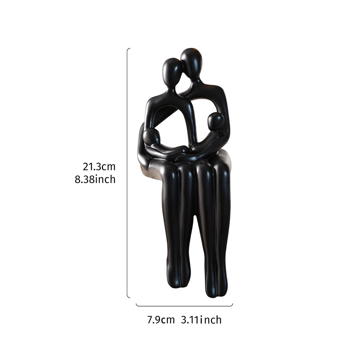 Black couple desk statue shown with size dimensions.