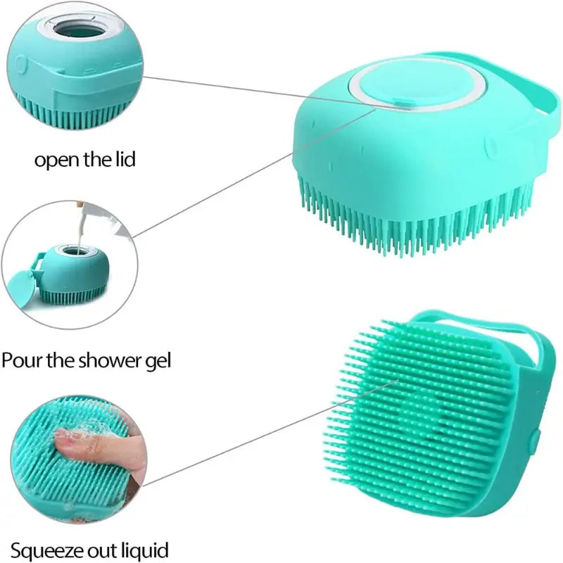 Silicone Massaging Pet Bath Brush with Shampoo dispenser for Dogs Cats