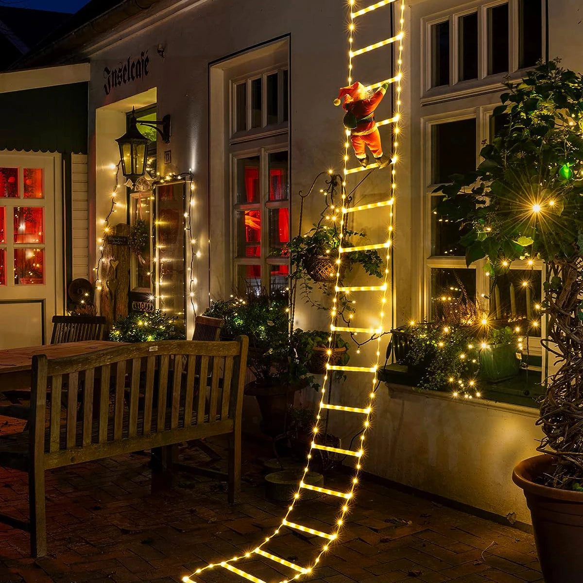 Christmas Light Ladder with Santa