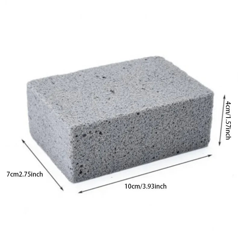 Flat view of rectangular grill cleaning brush with dimensions.