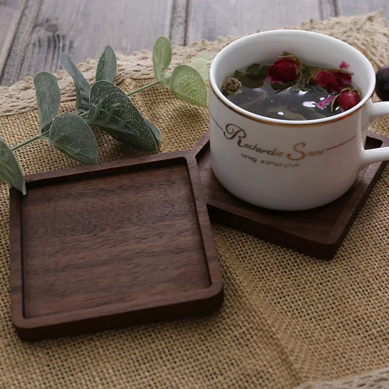 Two dark brown round wooden coasters – wooden coaster.
