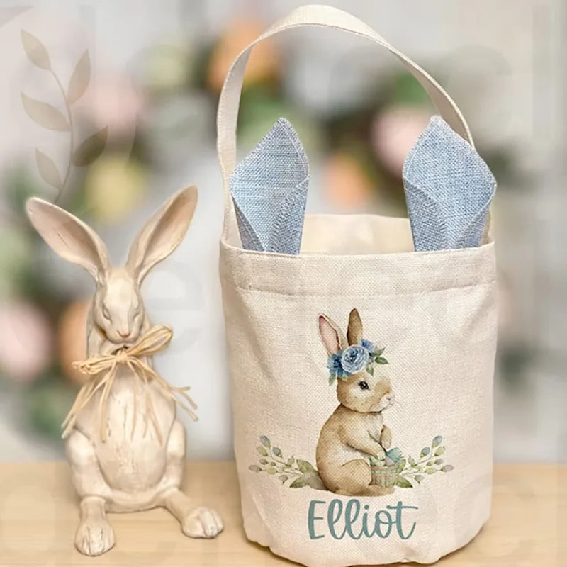 Personalised Easter Bunny Basket Vintage Cloth