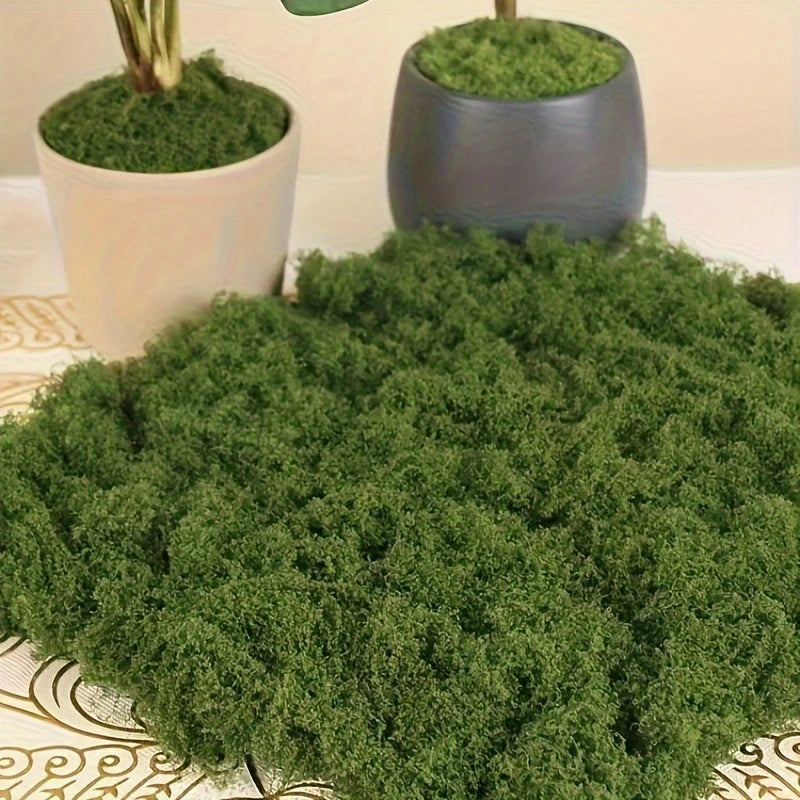 Decorative fake moss in miniature garden displays and plant settings.