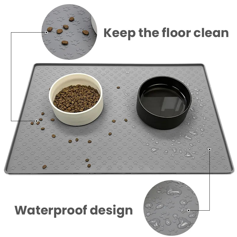 Silicone Pet Food Mat Non-slip Waterproof for Cats Dogs Paw Print Patten