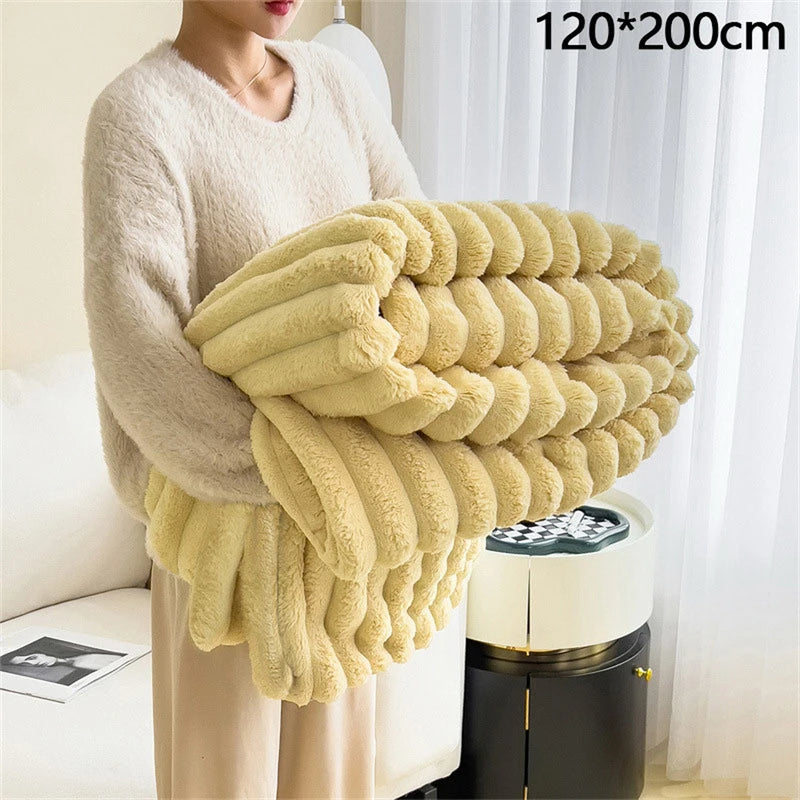 Faux Fur Ribbed Throw Soft Fleece Blanket1