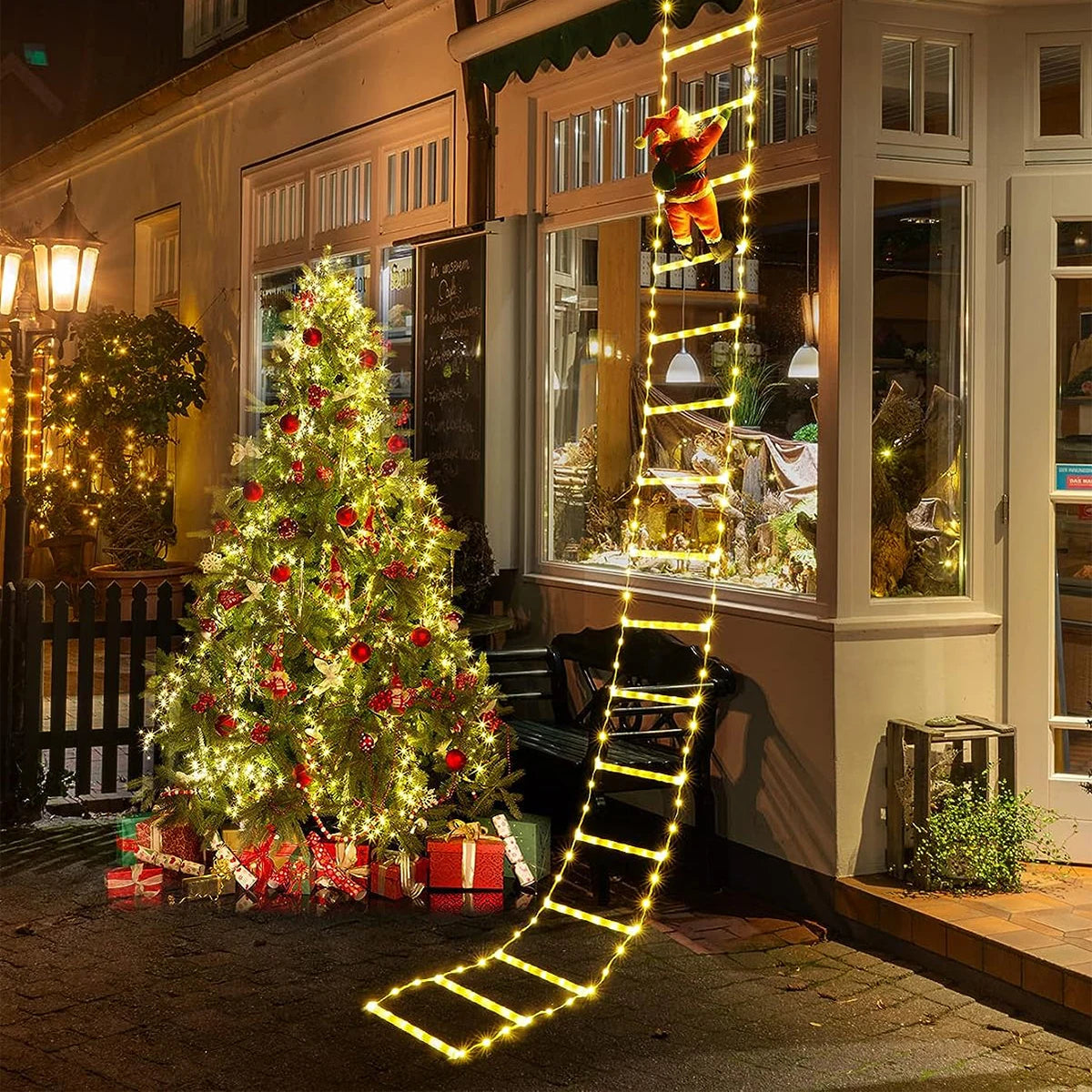 Christmas Light Ladder with Santa