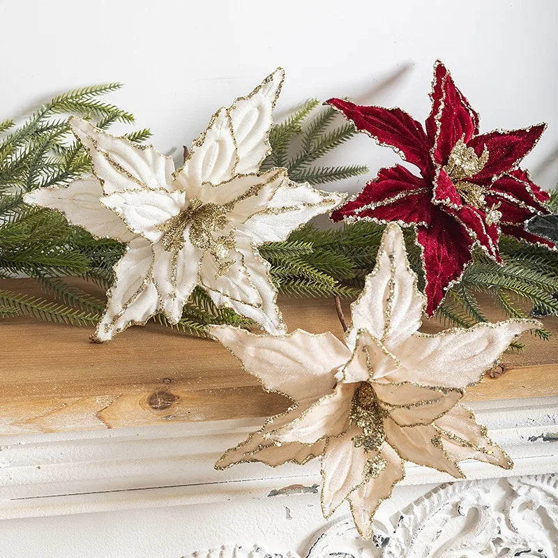 Artificial Poinsettia Flower Christmas Tree Decoration 26cm