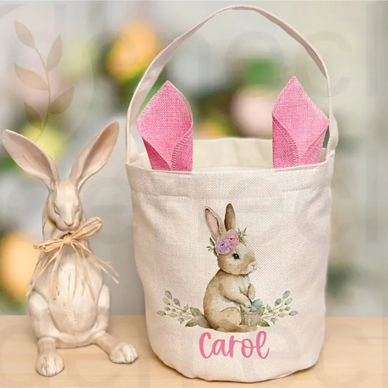 Personalised Easter Bunny Basket Vintage Cloth