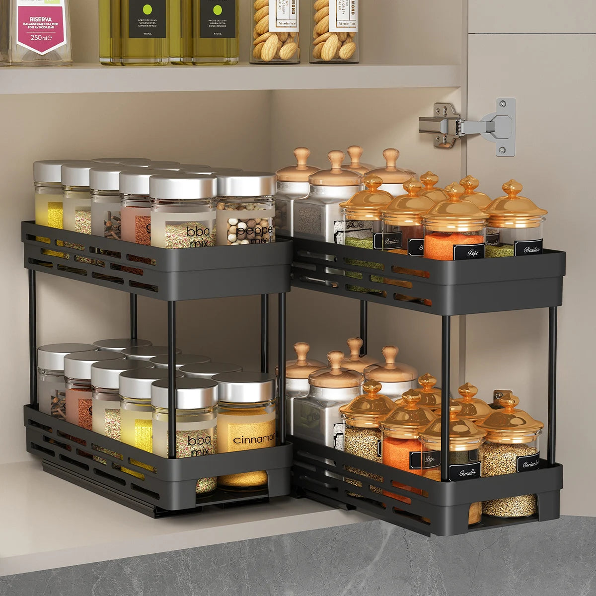 Two Tier Pull Out Kitchen Shelf Organizer