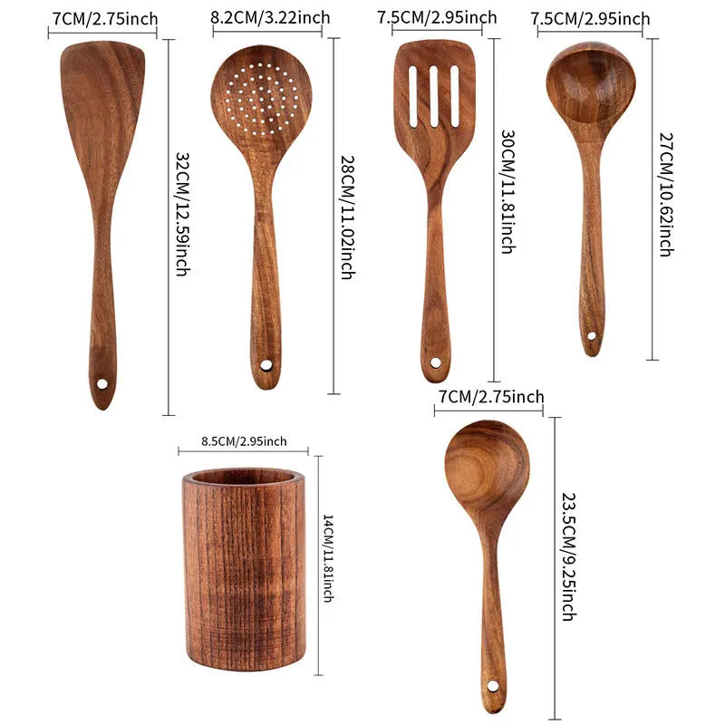 Labeled wooden kitchenware set 