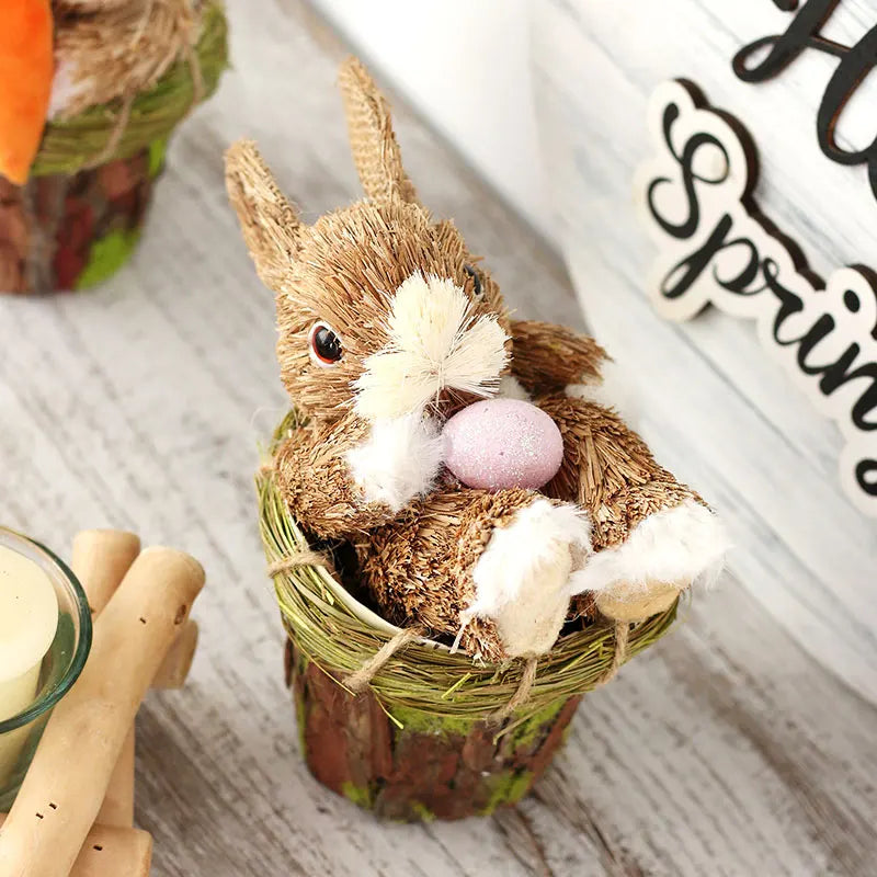 Straw Bunny in Flowerpot Easter Décor